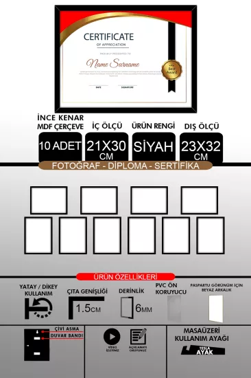 21x30 Çerçeve - İnce Çıtalı Çerçeve