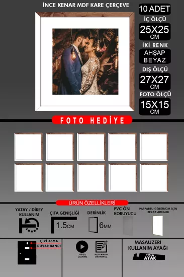 25x25 Çerçeve - İnce Çıtalı Çerçeve -Kare Çerçeve