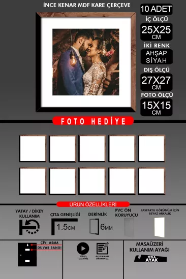 25x25 Çerçeve - İnce Çıtalı Çerçeve -Kare Çerçeve