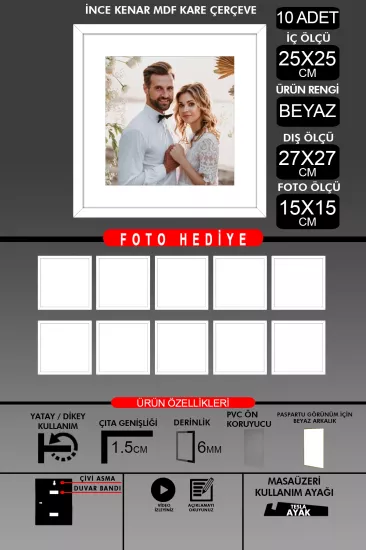 25x25 Çerçeve - İnce Çıtalı Çerçeve -Kare Çerçeve