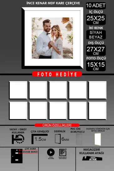 25x25 Çerçeve - İnce Çıtalı Çerçeve -Kare Çerçeve