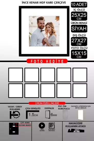 25x25 Çerçeve - İnce Çıtalı Çerçeve -Kare Çerçeve