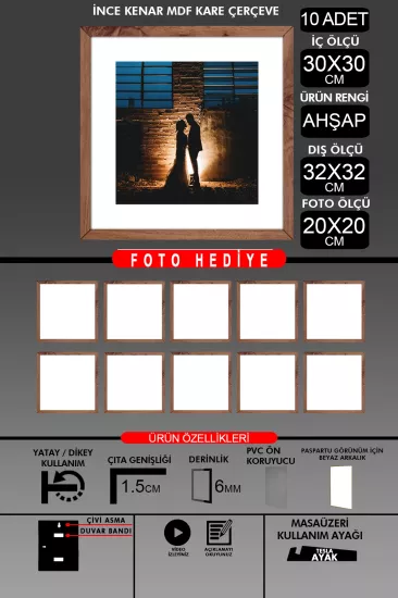 30x30 Çerçeve - İnce Çıtalı Çerçeve -Kare Çerçeve 