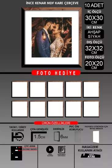 30x30 Çerçeve - İnce Çıtalı Çerçeve -Kare Çerçeve 