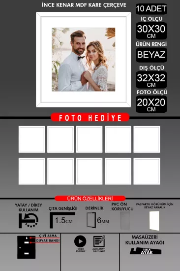 30x30 Çerçeve - İnce Çıtalı Çerçeve -Kare Çerçeve 