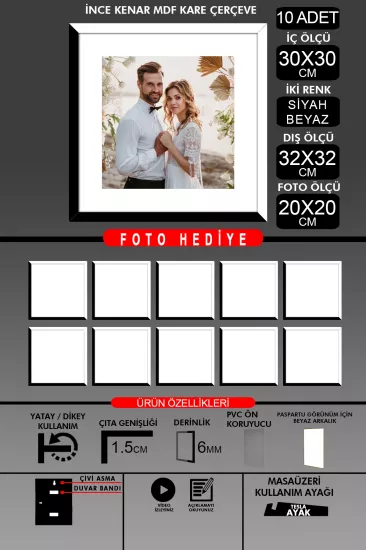 30x30 Çerçeve - İnce Çıtalı Çerçeve -Kare Çerçeve 