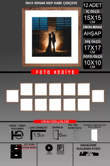 15x15 Çerçeve - İnce Çıtalı Çerçeve - Kare Çerçeve