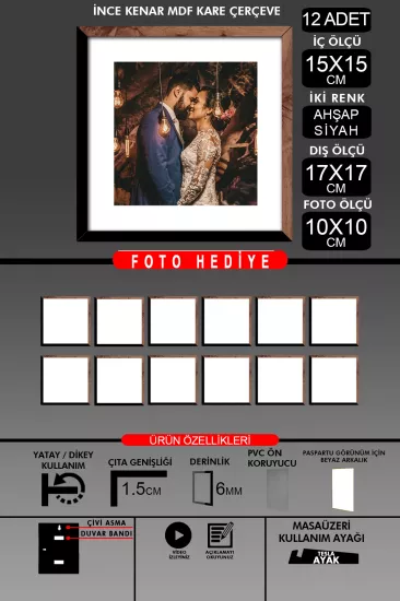 15x15 Çerçeve - İnce Çıtalı Çerçeve - Kare Çerçeve