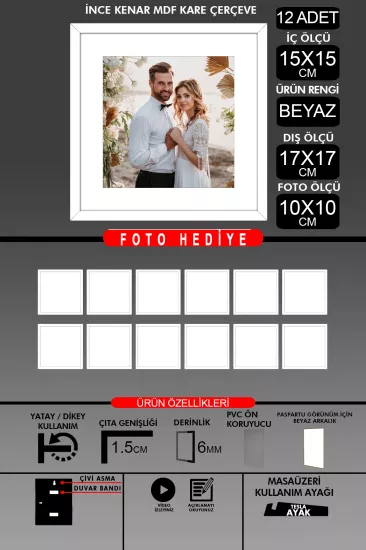 15x15 Çerçeve - İnce Çıtalı Çerçeve - Kare Çerçeve