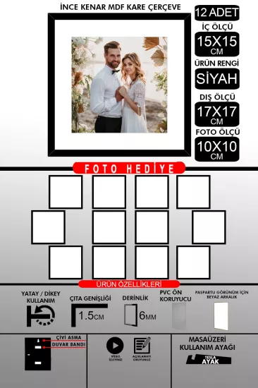 15x15 Çerçeve - İnce Çıtalı Çerçeve - Kare Çerçeve