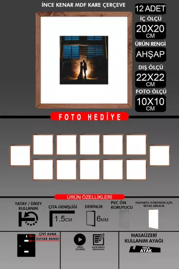 20x20 Çerçeve - İnce Çıtalı Çerçeve - Kare Çerçeve