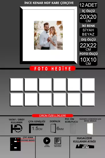 20x20 Çerçeve - İnce Çıtalı Çerçeve - Kare Çerçeve