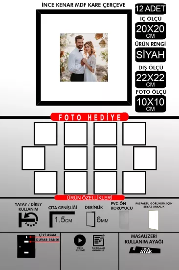 20x20 Çerçeve - İnce Çıtalı Çerçeve - Kare Çerçeve