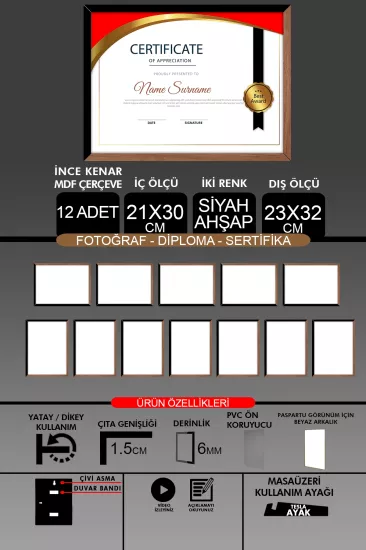 21x30 Çerçeve - İnce Çıtalı Çerçeve