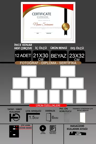 21x30 Çerçeve - İnce Çıtalı Çerçeve