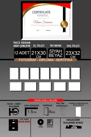 21x30 Çerçeve - İnce Çıtalı Çerçeve