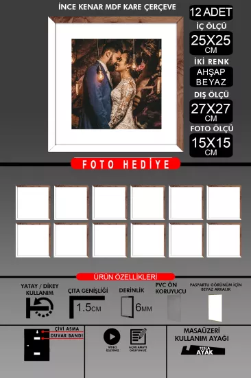 25x25 Çerçeve - İnce Çıtalı Çerçeve -Kare Çerçeve