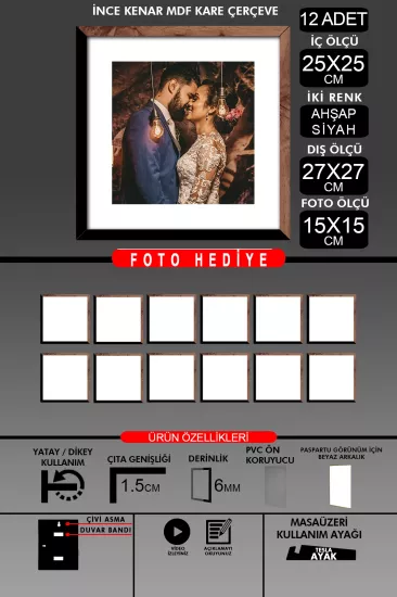 25x25 Çerçeve - İnce Çıtalı Çerçeve -Kare Çerçeve