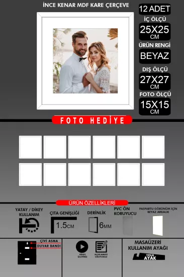 25x25 Çerçeve - İnce Çıtalı Çerçeve -Kare Çerçeve