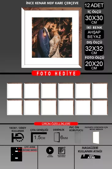 30x30 Çerçeve - İnce Çıtalı Çerçeve -Kare Çerçeve