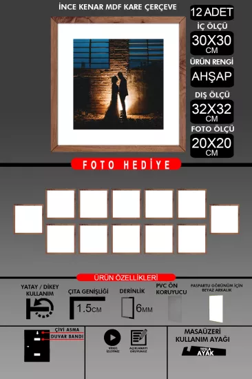 30x30 Çerçeve - İnce Çıtalı Çerçeve -Kare Çerçeve