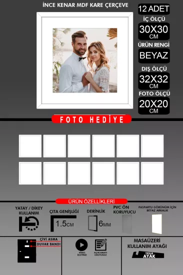 30x30 Çerçeve - İnce Çıtalı Çerçeve -Kare Çerçeve