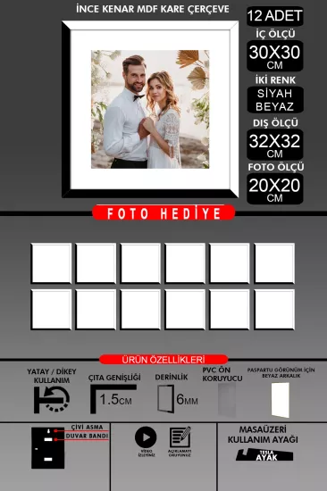 30x30 Çerçeve - İnce Çıtalı Çerçeve -Kare Çerçeve