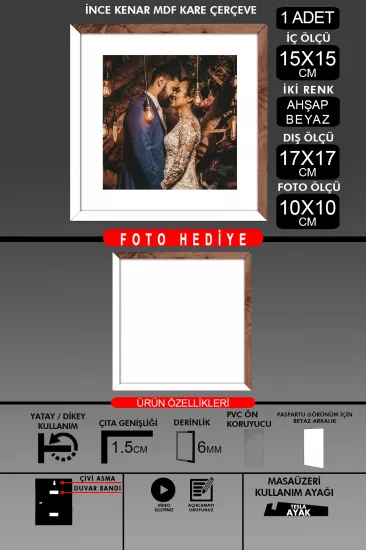 15x15 Çerçeve - İnce Çıtalı Çerçeve -Kare Çerçeve