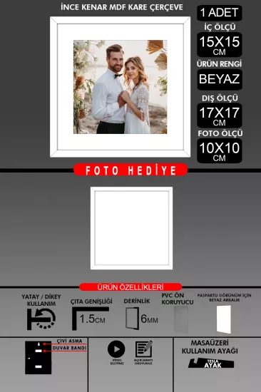 15x15 Çerçeve - İnce Çıtalı Çerçeve -Kare Çerçeve