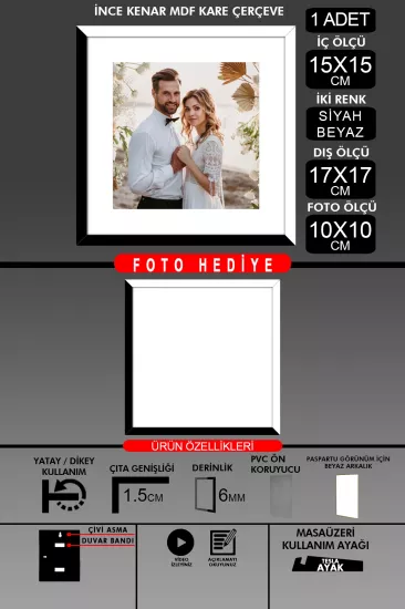 15x15 Çerçeve - İnce Çıtalı Çerçeve -Kare Çerçeve