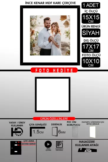 15x15 Çerçeve - İnce Çıtalı Çerçeve -Kare Çerçeve