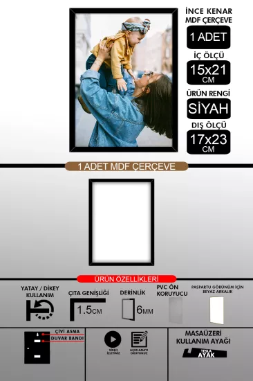 15x21 Çerçeve - İnce Çıtalı A5 Çerçeve 