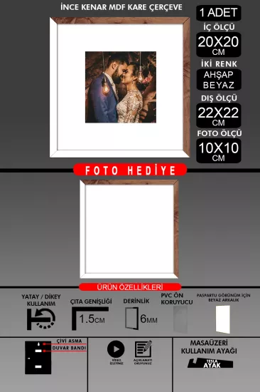 20x20 Çerçeve - İnce Çıtalı Çerçeve - Kare Çerçeve