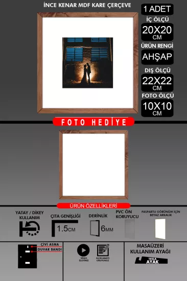 20x20 Çerçeve - İnce Çıtalı Çerçeve - Kare Çerçeve