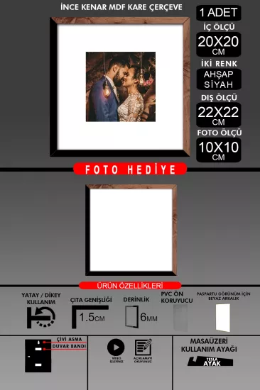 20x20 Çerçeve - İnce Çıtalı Çerçeve - Kare Çerçeve