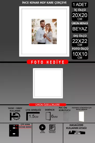 20x20 Çerçeve - İnce Çıtalı Çerçeve - Kare Çerçeve