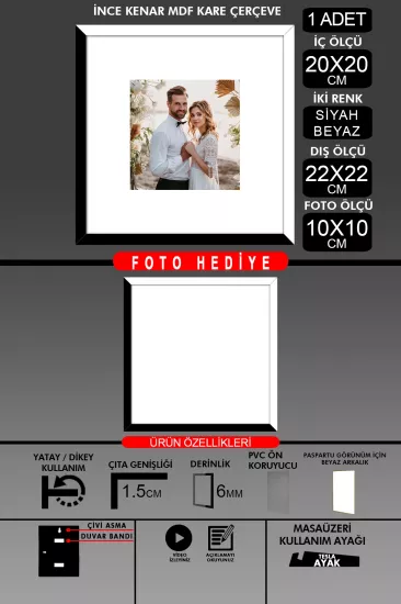 20x20 Çerçeve - İnce Çıtalı Çerçeve - Kare Çerçeve