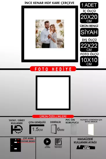20x20 Çerçeve - İnce Çıtalı Çerçeve - Kare Çerçeve