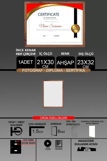 21x30 Çerçeve - İnce Çıtalı A4 Çerçeve