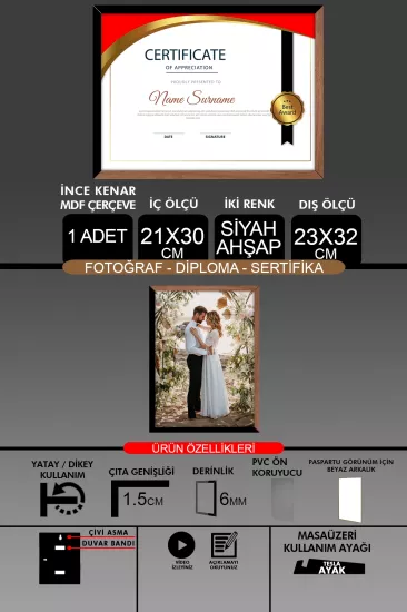 21x30 Çerçeve - İnce Çıtalı A4 Çerçeve