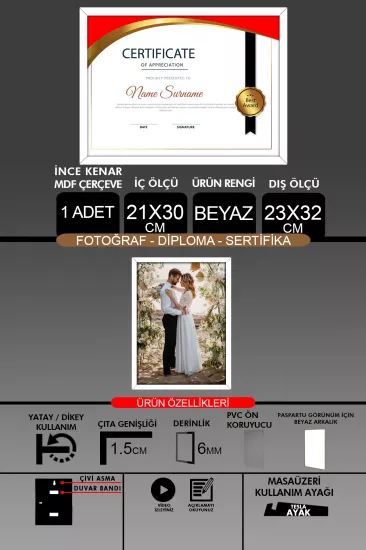 21x30 Çerçeve - İnce Çıtalı A4 Çerçeve