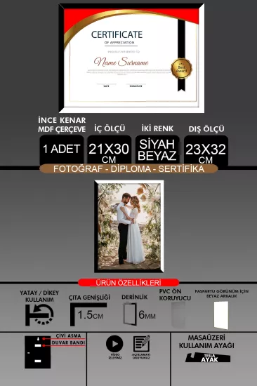 21x30 Çerçeve - İnce Çıtalı A4 Çerçeve