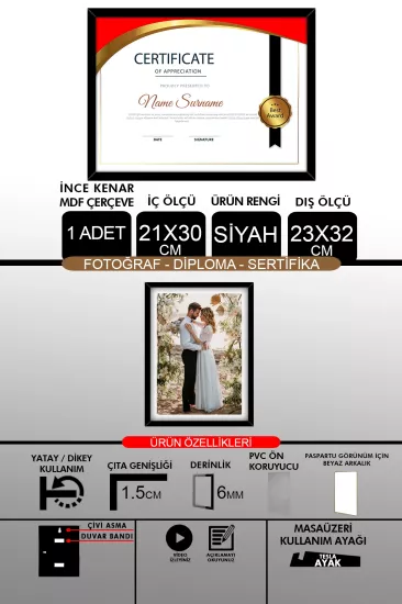 21x30 Çerçeve - İnce Çıtalı A4 Çerçeve