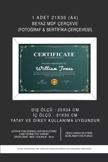  21x30 MDF ÇERÇEVE - DİKDÖRTGEN ÇERÇEVE