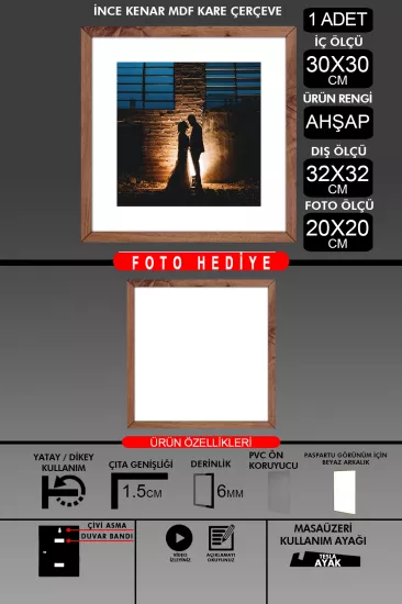 30x30 Çerçeve - İnce Çıtalı Çerçeve - Kare Çerçeve