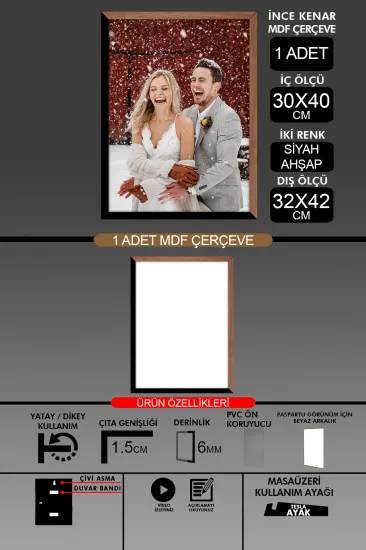 30x40 Çerçeve - İnce Çıtalı A3 Çerçeve