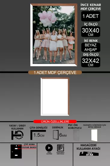 30x40 Çerçeve - İnce Çıtalı A3 Çerçeve