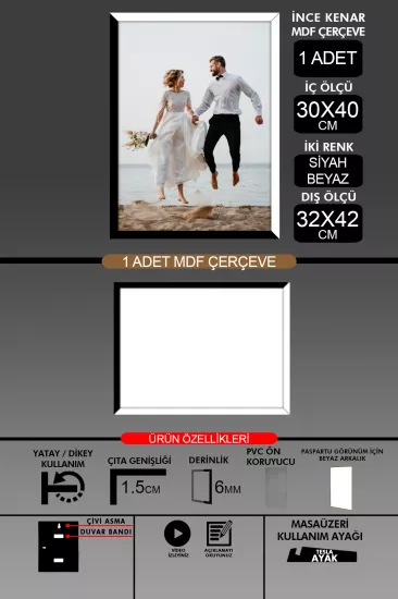 30x40 Çerçeve - İnce Çıtalı A3 Çerçeve