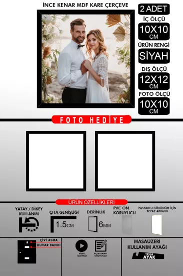 10X10 Çerçeve - İnce Çıtalı Çerçeve - Kare Çerçeve 