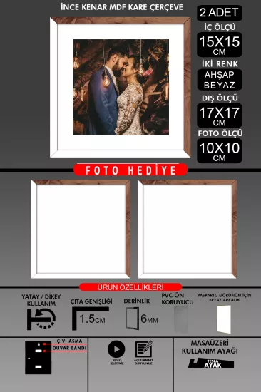 15x15 Çerçeve - İnce Çıtalı Çerçeve - Kare Çerçeve